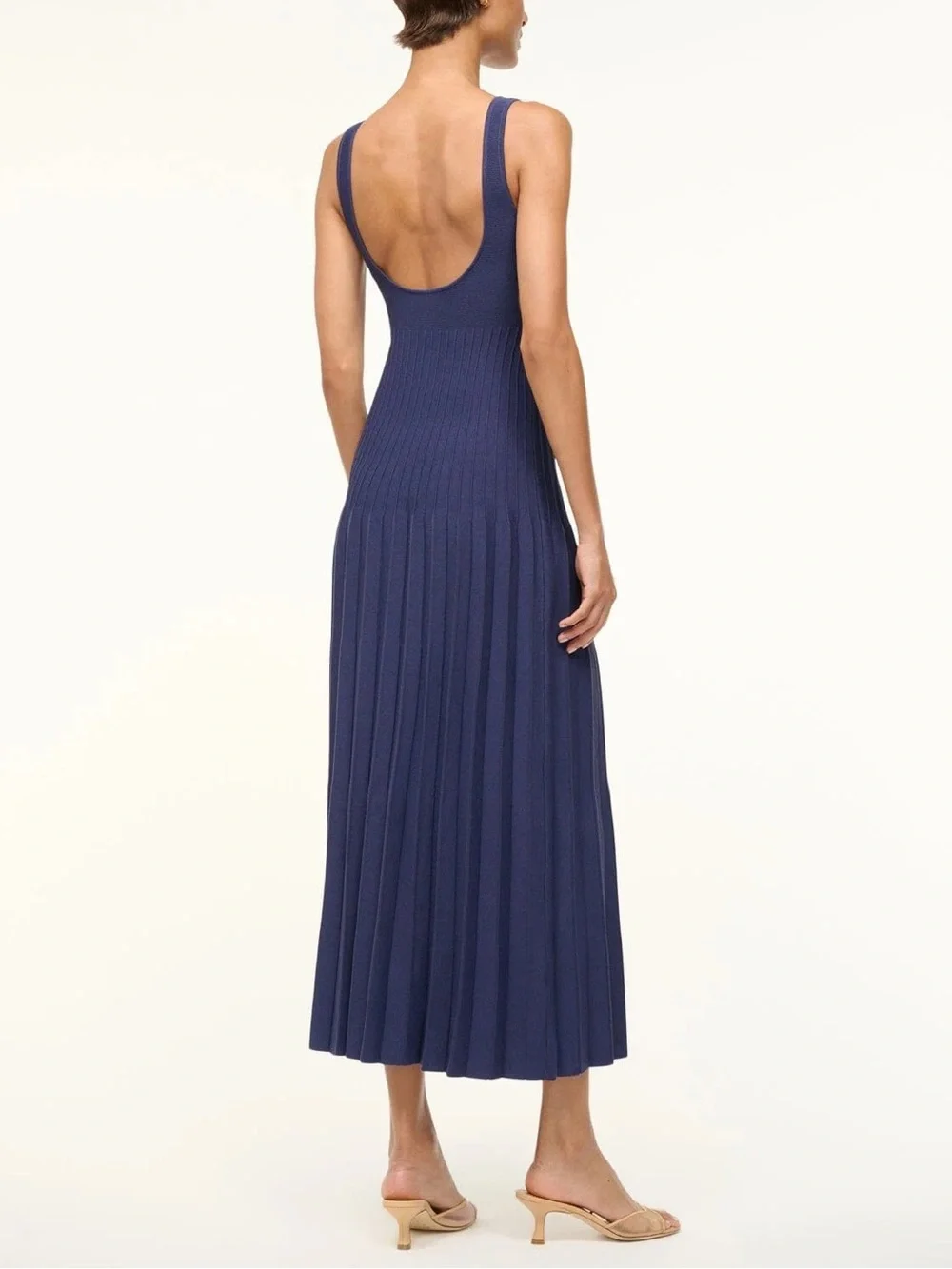 NWT Staud Ellison Pleated Dress Navy - Picture 7 of 16